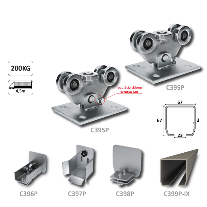 Set PICCOLO Kombi do 200 kg/4,5 m, nerezový profil 67×67×3 mm