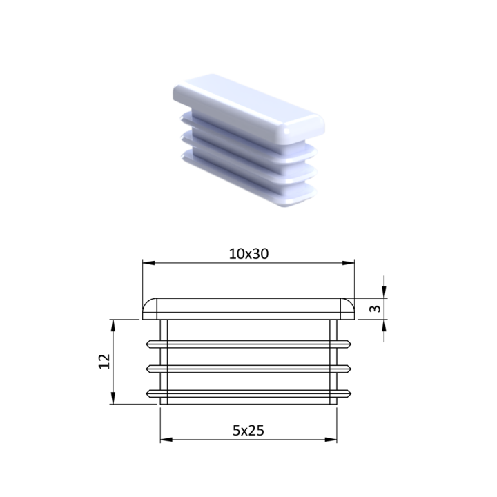 Krytka plastová 10 x 30 mm, bílá