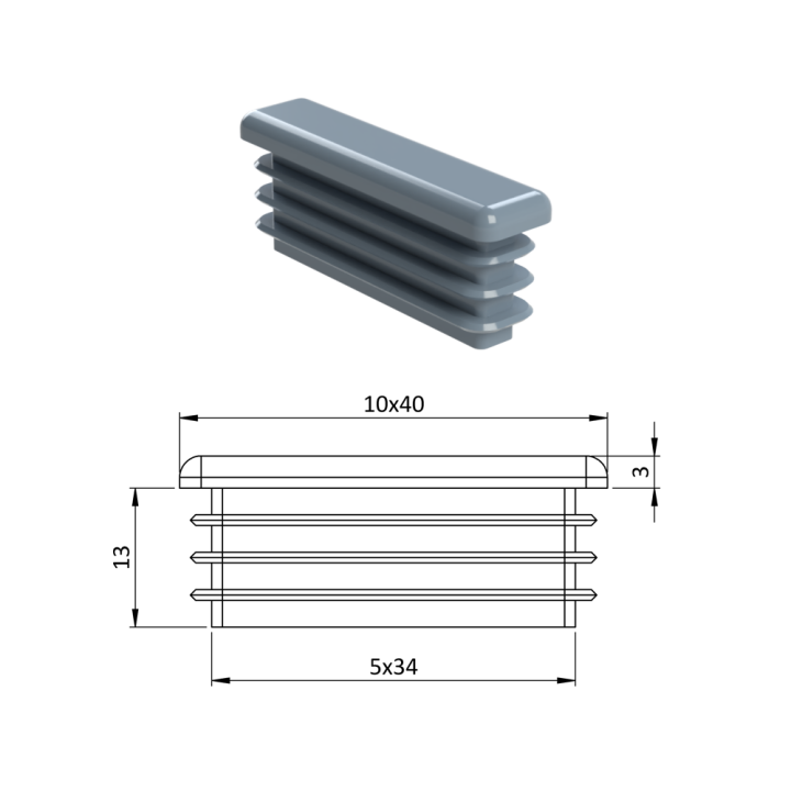 Krytka plastová 10 x 40 mm šedá