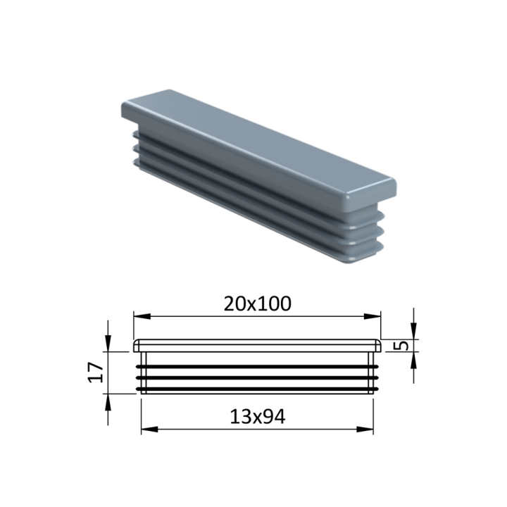 Krytka plastová 20 x 100 mm šedá