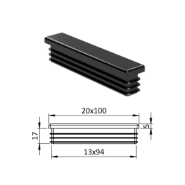 Krytka plastová 20 x 100 mm černá