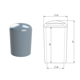Vnější plastová krytka PVC Ø 13 x 17 mm, otvor 10 x 15 mm, šedá