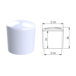 Vnější plastová krytka PVC Ø 25 x 26 mm, otvor 22 x 21 mm, bílá