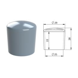 Vnější plastová krytka PVC Ø 29 x 28 mm, otvor 25 x 22 mm, šedá