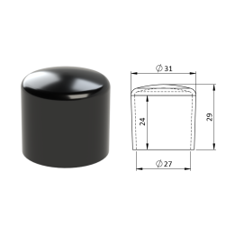 Vnější krytka PVC ø 31 x 29 mm, otvor 27 x 24 mm, černá