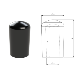 Vnější krytka PVC ø 5 x 9 mm, otvor 3 x 7 mm, černá