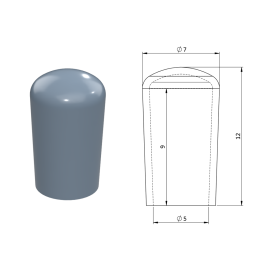 Vnější krytka PVC ø 7 x 12 mm, otvor 5 x 9 mm, šedá