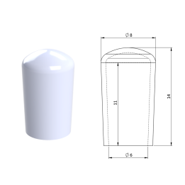 Vnější krytka PVC ø 8 x 14 mm, otvor 6 x 11 mm, bílá