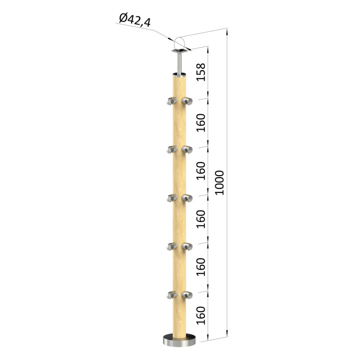 Dřevěný sloup vrchní kotvení 5řadový, rohový 90°