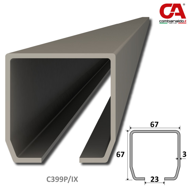 C profil PICOLLO (67x67x3mm) Combi Arialdo nerezový, pre samonosný systém, nerez bez povrchovej úpravy /AISI304, dĺžka 5