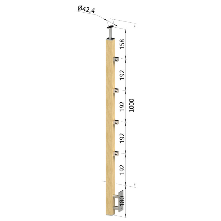 Dřevěný sloup boční kotvení, 4řadový, průchozí, vnitřní